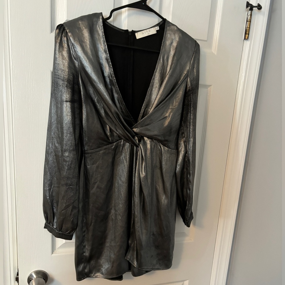 Astr the Label Long Sleeve Silver Dress